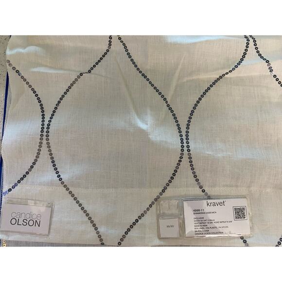 2 Candice Olson Fabric Samples Gold Silver Sequined Linen Blend Shimmering Ogee - Picture 3 of 5